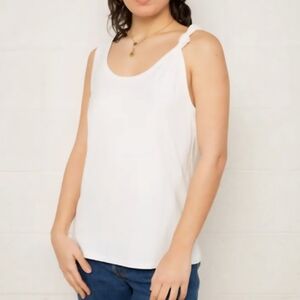 nlt Knot Shoulder White Tank Top